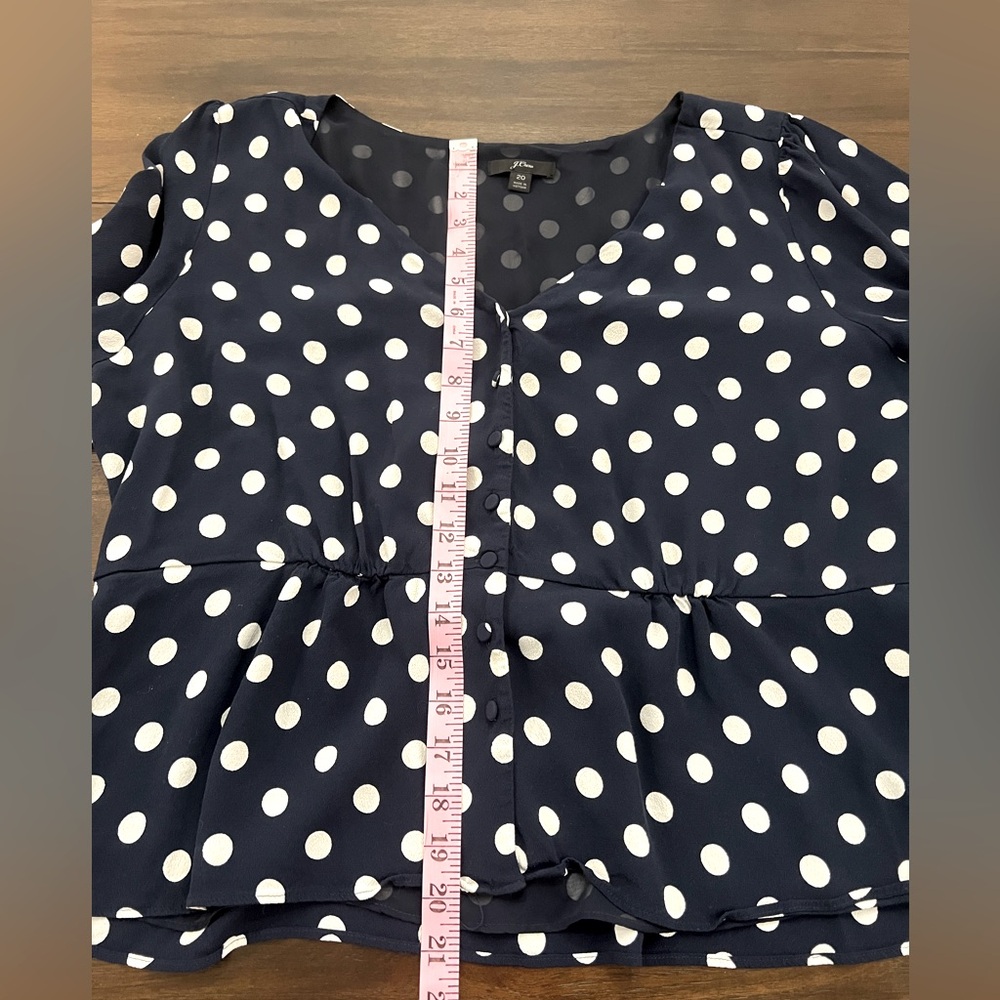J. Crew Navy Polka Dot Peplum Blouse - Picture 7 of 9